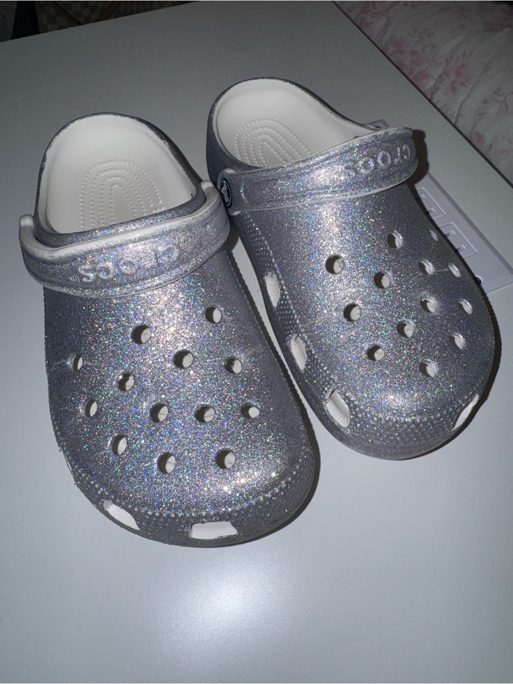 CROCS Women’s Glitter Clog Sandals - Silver Sparkle